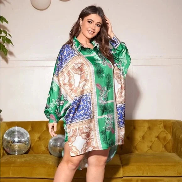 Satin Shift Shirt Dress - Picture 1 of 2